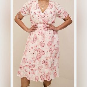 torrid Cream Midi Dress with Pink Paisley Print